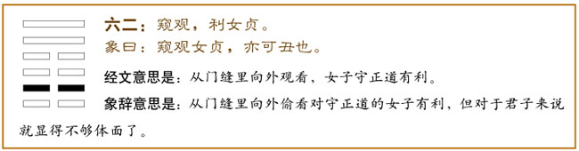 六二：窥观，利女贞。