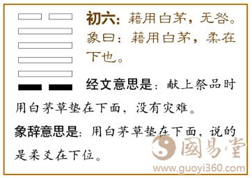 大过卦第一爻，爻辞：初六：藉用白茅，无咎。