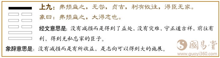 损卦第六爻，爻辞：上九：弗损益之；无咎，贞吉，有攸往，得臣无家。