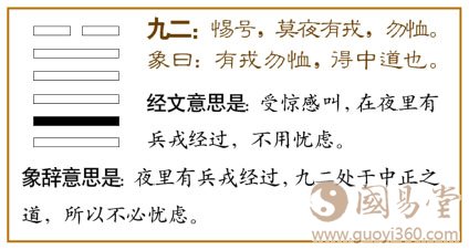夬卦第二爻，爻辞：九二：锡号，旲夜有戎，勿恤。爻辞释义
